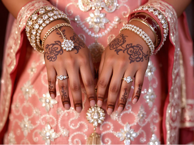 Diwali Ladies Hands with Henna and Diamonds